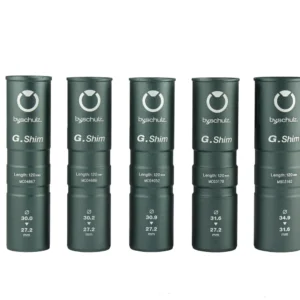 by,schulz G.Shim Reduzierhülse für Sattelstützen. Fünf unterschiedliche Durchmesser nebeneinander.